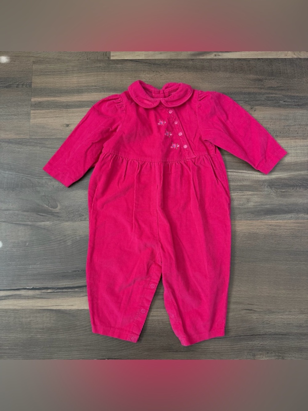Vintage Mine Alone Toddler Pink Corduroy Long Sleeve Romper Size 24 Months